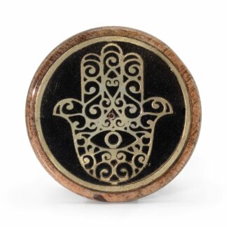 Oro y negro sobre madera de mango - Hamsa